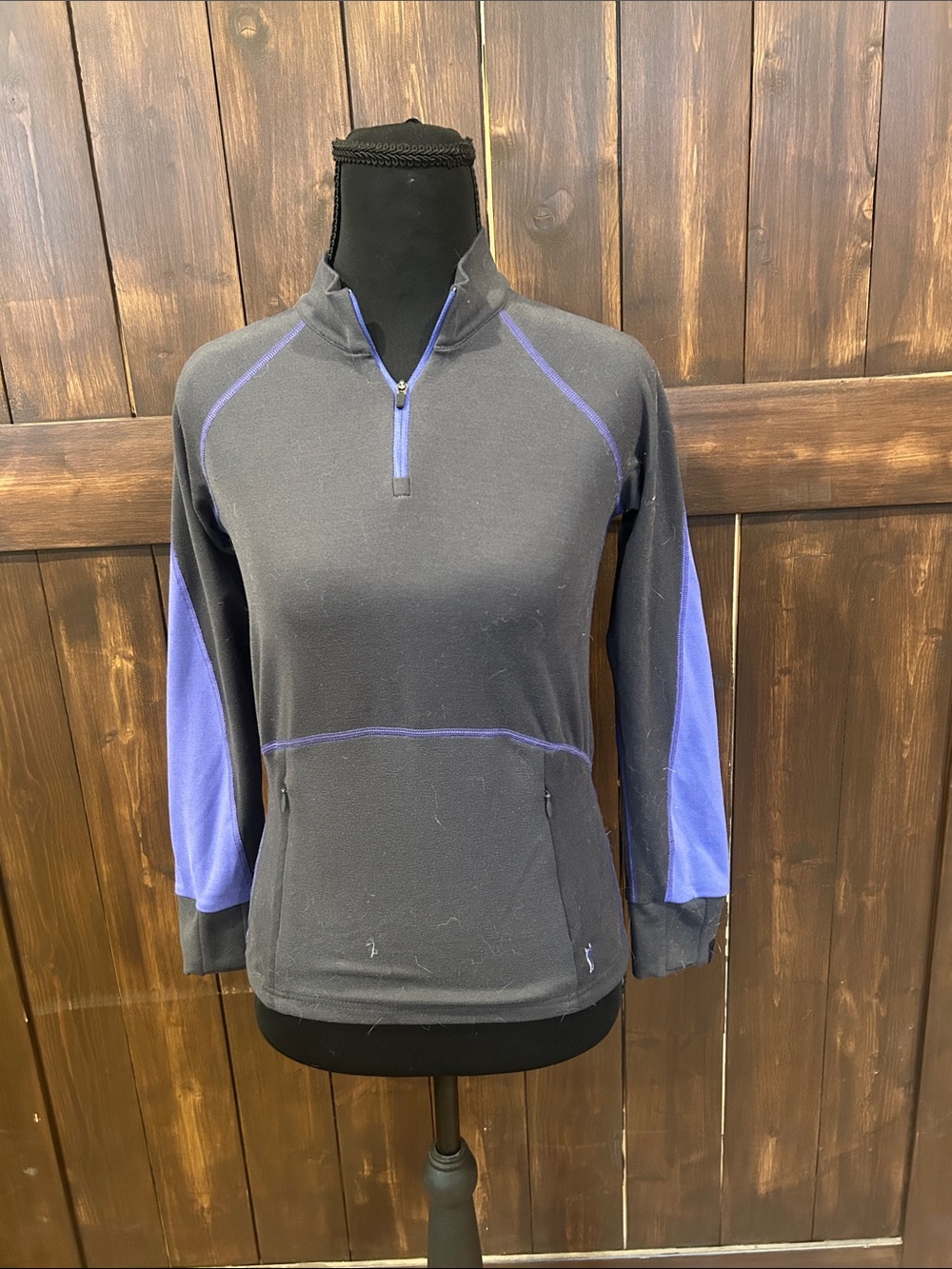 Men's Black and Purple Half-Zip Performance Sweater